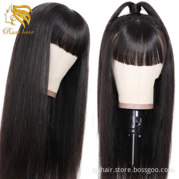 Lsy Long Silky Straight 360 Frontal Full Lace Wigs With Front Chic Bangs Fringe 150% Density 100% Indian Human Hair Wigs